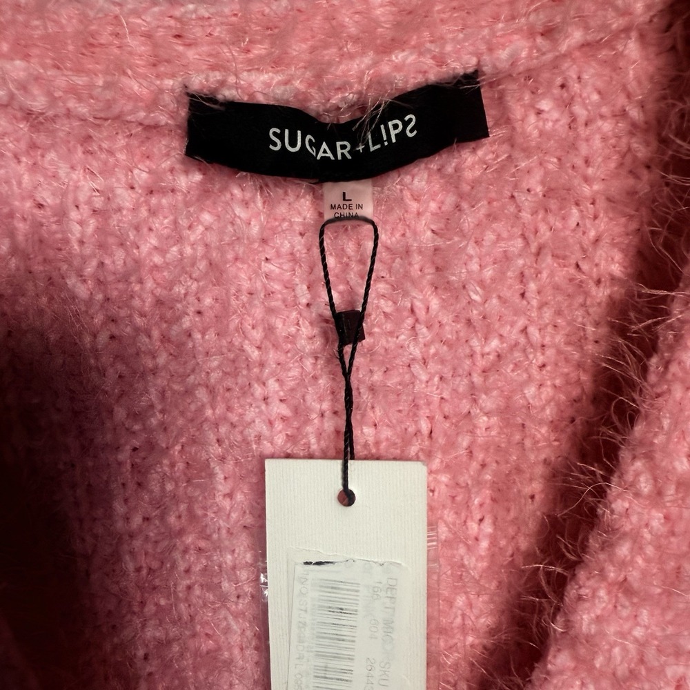 Sugarlips Cardigan Sweater Womens Large Berry Bliss Pink Fuzzy Preppy Coquette - Picture 3 of 9